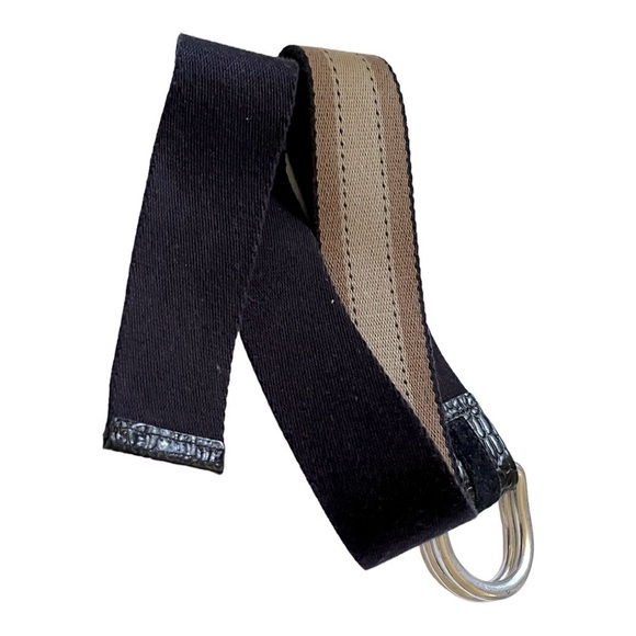 MICHAEL Kors fabric stripe double D ring pull through belt rhinestone accent - Picture 7 of 11